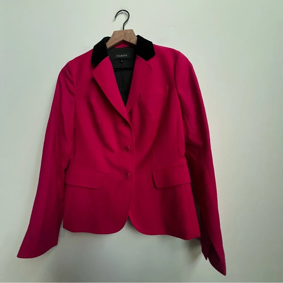 Talbots Wool Blazer 4 Pink Velvet Contrast Collar Preppy Equestrian Riding Money - Picture 4 of 13
